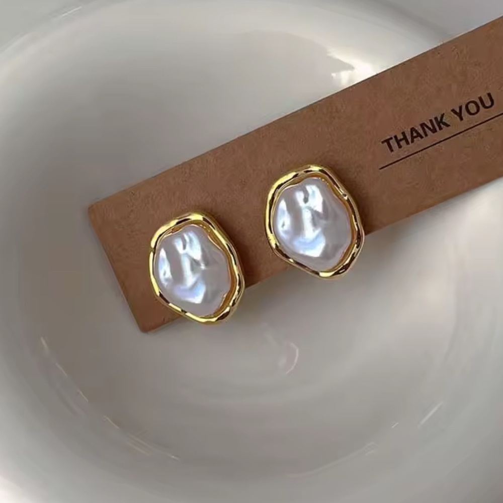 Anthropologie Gold and White Irregular Pearl Stud Earrings